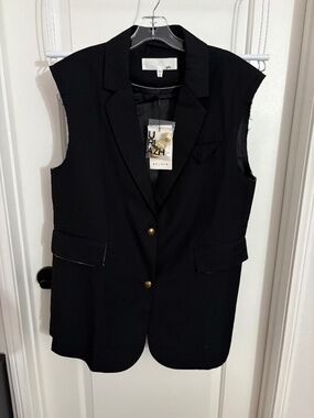 Urlazh Oversized Black Vest Sleeveless Blazer with Gold Buttons Women Medium NWT